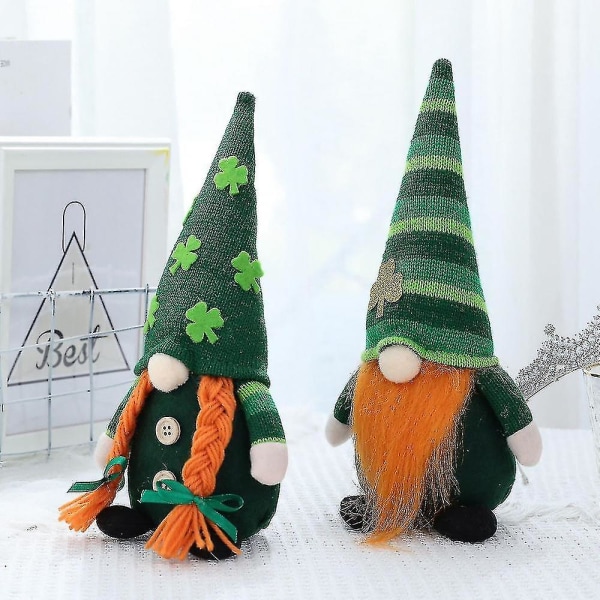 St.Patrick's Day Ansiktslös Grön Hat Gnome Plysch Doll Irish Day