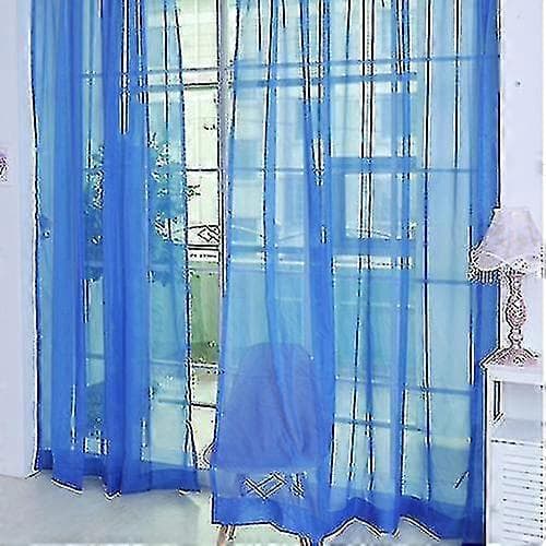 1 stk. Hjem Voile Ensfarget Vindusgardin Tyllpanel Transparent Skjerf Kappe Dekor Blue
