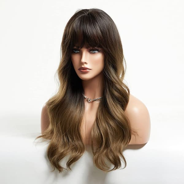 Medium Brown Wig with Bangs Long Medium Brown Wigs for Women Sew
