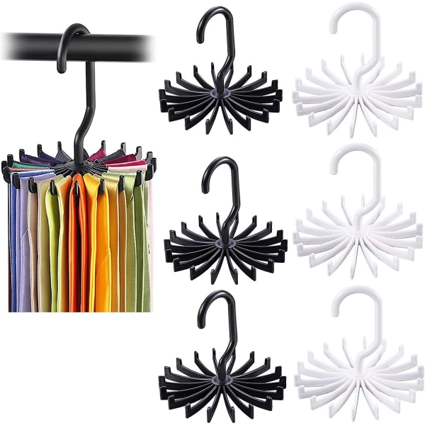 6 delar Roterande hängare för halsduk Slipshållare Roterande hängare Knytställ för slipsar Halkfri klädhängare 20 plastkrokar Hållare Vit Svart