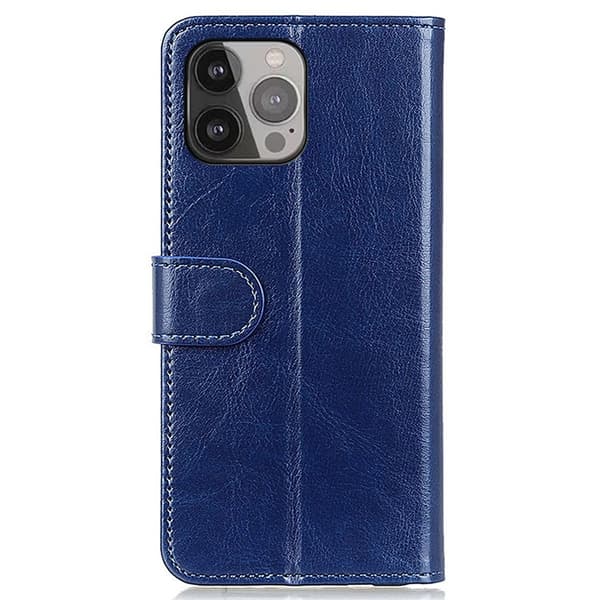 Kompatibel med iPhone 13 Pro Max Deksel Crazy Horse Lær Blå Blue Bl\u00e5