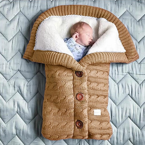 Sovsäck för bebis, foder av konstgjord kashmir för barn, nyfödd inlindning, filt för barnvagn Black Sleeping Bag