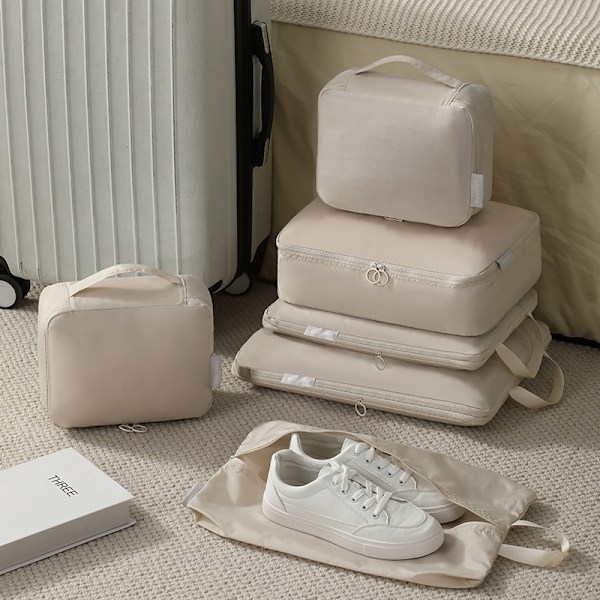 Resekompressionsväska Bagage Resväska Förvaringsväska Platsbesparande Kläder Handduk Skor Organizer Väska Vattentät Vikbar Väska Grey- 6 pcs set
