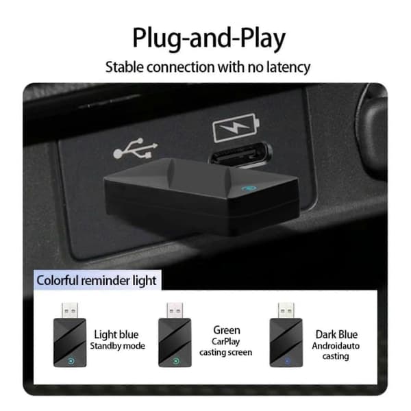 2-i-1 trådløs CarPlay-adapter for iPhone Android USB-bildongle Plug & Play