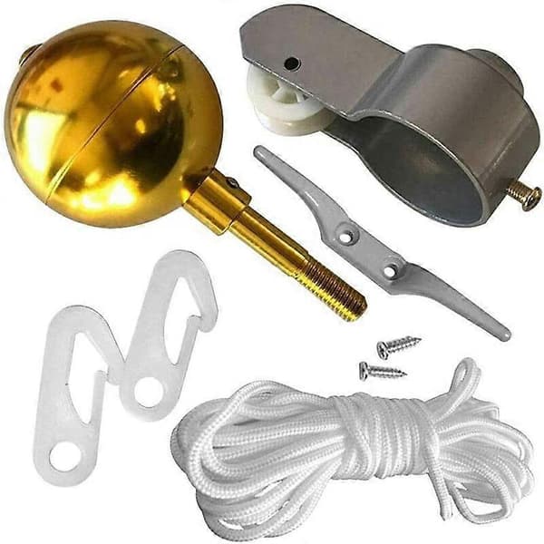 Flaggstangsett Flaggreparasjonssett Flaggfestedeler Flaggstangtilbehørssett Hageflagg Gullkuleklemme Flaggstangfesteklips Husholdningstau Trinse