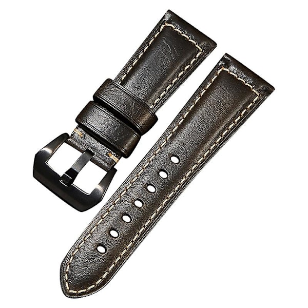 Äkta Läder Retro Klockarmband 24mm Universellt Klockarmbandsspänne Black Style B