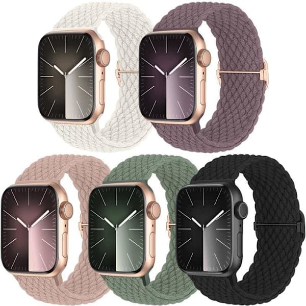 5-pack flätade solo loop-armband kompatibla med Apple Watch (38mm, 40mm, 41mm) 5-pack 38/40/41mm