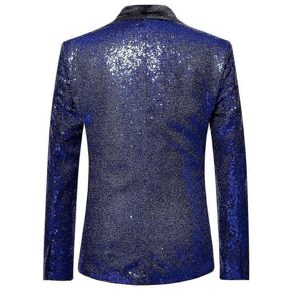 Herr Mode Paljett Casual Blazer Bröllopsfest Kostym Jacka Blue S