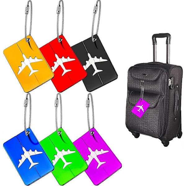 6 stk. bagasjelapper for kofferter med navnelapp, bagasjelapp, koffert, reise, flybagasje, håndveskelapp, bagasje PVC-etiketter (6 farger)