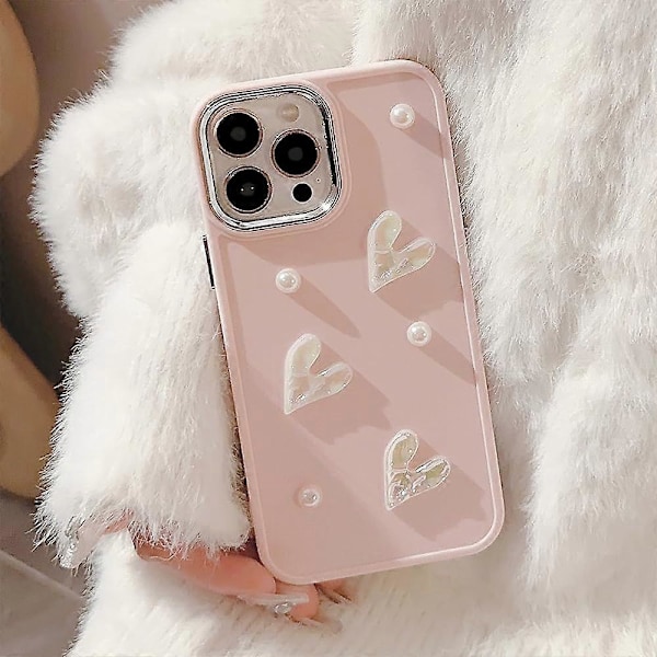 Kompatibelt med iPhone 11 Skal för Tjejer Kvinnor, Sött 3D Kärlekshjärta Pärldesign Skyddande Skal Mode Slim Mjuk TPU Stötsäkert Skyddande Skal för i 12