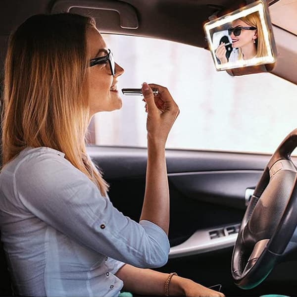 USB Car Sun Visor Makeup Mirror Touch Screen LED Light Makeup Mirror White