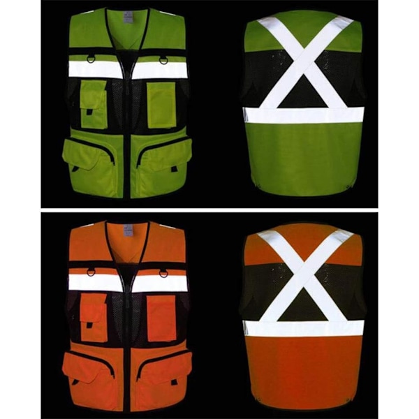 Reflekterende sikkerhedsvest - Reflekterende sikkerhedsvest med flere lommer - Grøn (L) L