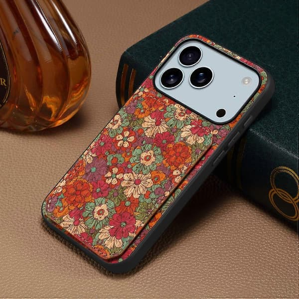 Compatible iPhone 17 Pro Case with Card Holder Stand Floral Pattern Leather Phone Case Summer Red