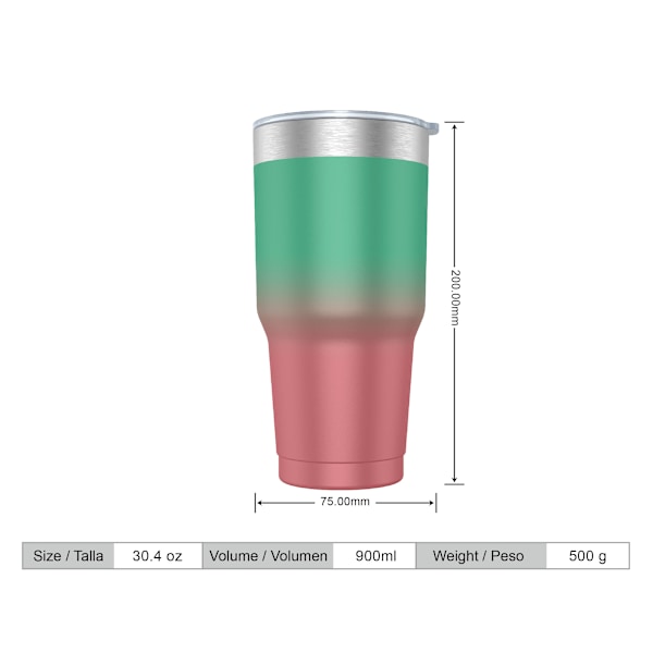 Kaffetermosmugg 900ml (10 färger) och tekopp för hand eller bil - Termosmugg i rostfritt stål med lock, rostfri stålkopp. Rosa Degradado
