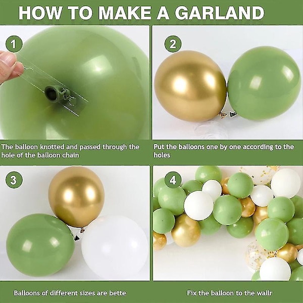 152 st Olivgrön Ballonggirlang Båge Kit Vit Guld Konfetti Ballonger Retro Grön Ballong Och Guld Metallic Krom Latex Ballonger Set För Bröllop