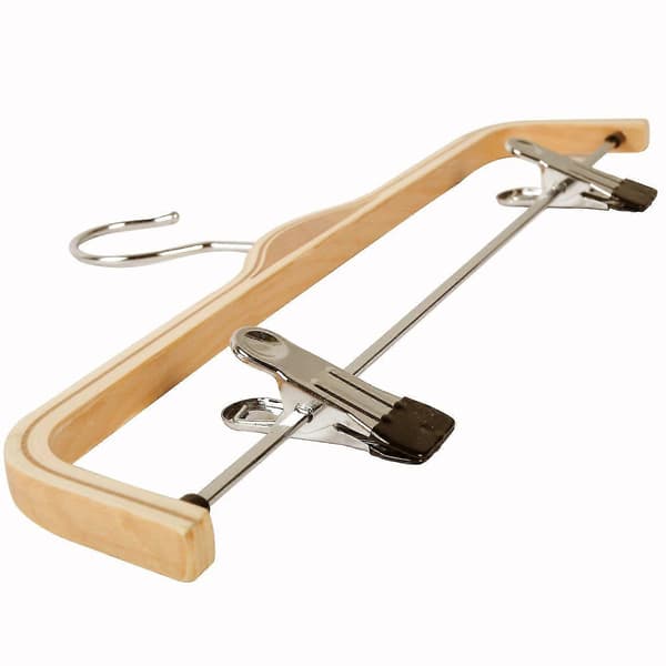 10-pack Solid Wood Pants/Skirt Hangers with Rust-Resistant Clips, Clothes Hanger