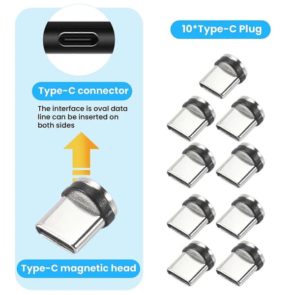 10 STK/SETT Rund Magnetisk Kabelplugg 8 Pin Type-C Plugger Hurtiglading Telefon Magnet Laderplugg