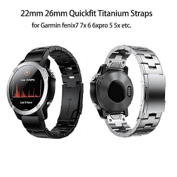 Tactix för Garmin Fenix 7 Titanlegering Klockarmband Fenix 6X Pro/Fenix 5X Garmin 22mm 26mm Snabbkoppling Titanarmband Black 26mm