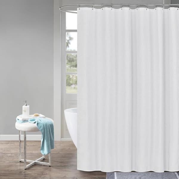 XJYDNCG Vattentätt Duschdraperi 180x180cm - Polyestertyg - med 12 Krokar - Vit