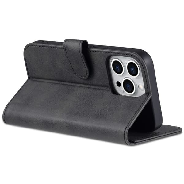 AZNS iPhone 14 Pro Wallet Case Artificial Leather - Shockproof - Black