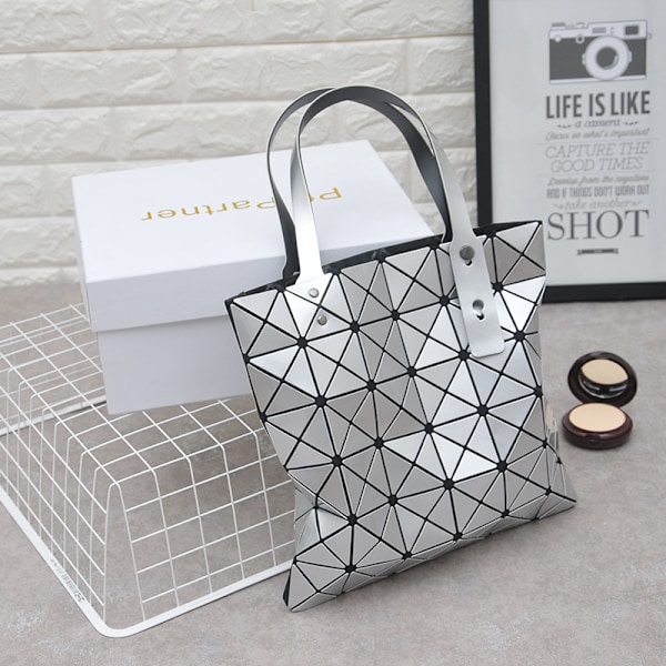Ny Lysende Taske Kvinder Geometri Diamant Foldbar Tote Skuldertaske Almindelig Foldbar Håndtaske Damepung, 1 stk-Grå