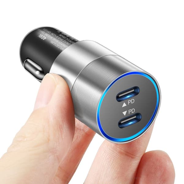 40W USB-C Snabb Billaddare 2 Portar Adapter Dubbel Typ C SILVER silver