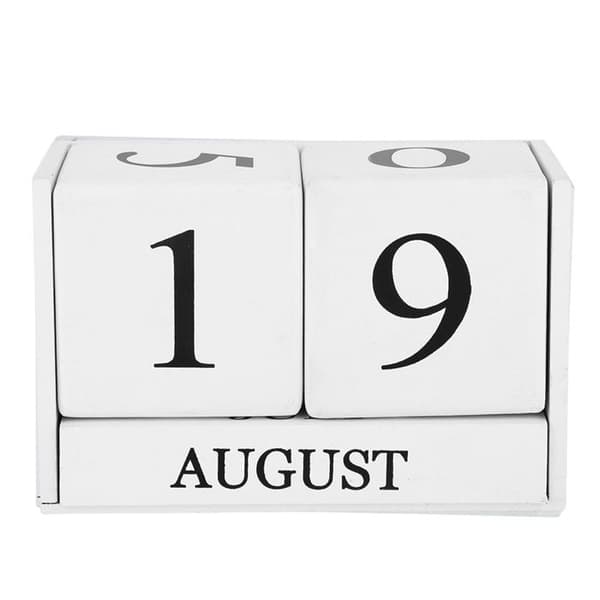 1 Träkalender, elegant design, utbytbara datumblock, hemmakontorsdekoration.