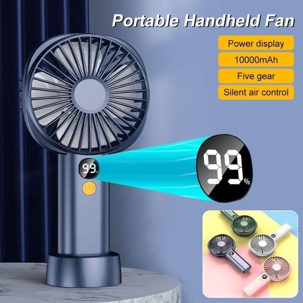 Miniventilator - USB - Bærbar - 5 Hastigheder - Blå - 10.000 mAh