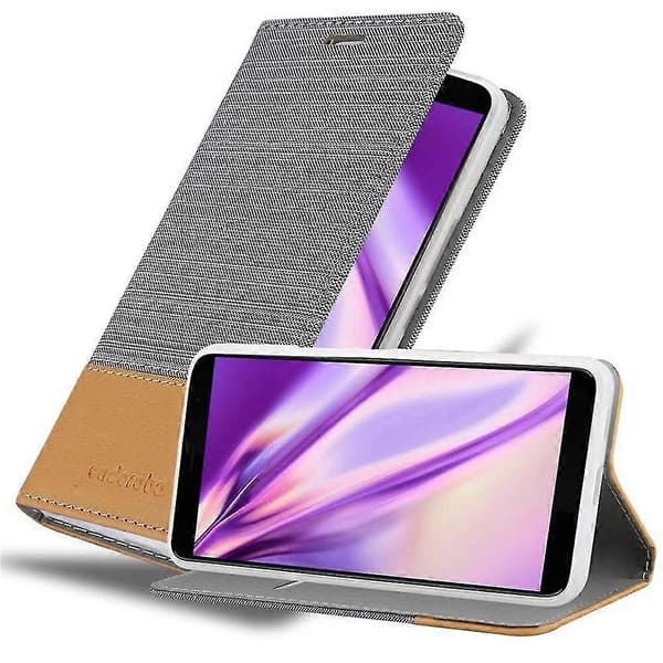 HTC U11 PLUS Deksel Etui - i Jeanslook med Ståfunksjon og Kortlomme LIGHT GRAY-BROWN