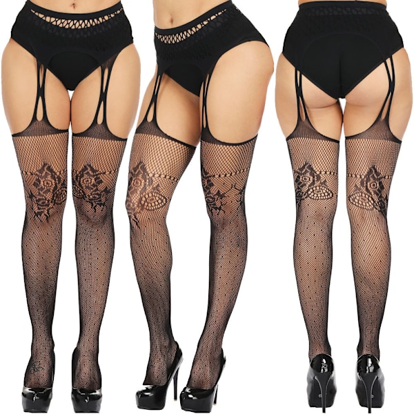 5-pakning med høye fishnet strømper Tights lårhøye combination 4