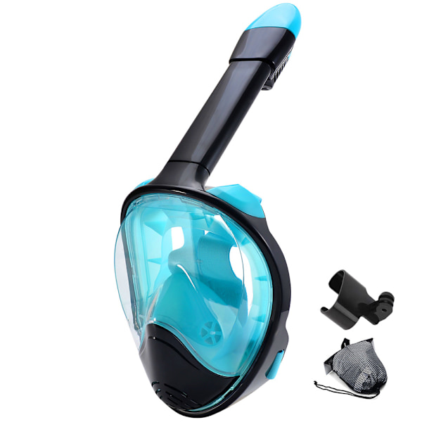Full Snorkelmaske med Kameramontering 180 Graders Panoramautsikt Pure Black S/M