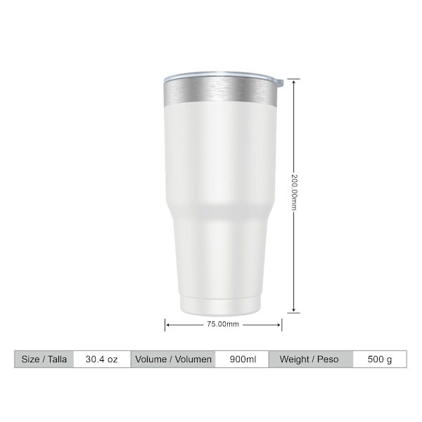 Kaffetermosmugg 900ml (10 färger) och tekopp för hand eller bil - Termosmugg i rostfritt stål med lock, rostfri stålkopp. White