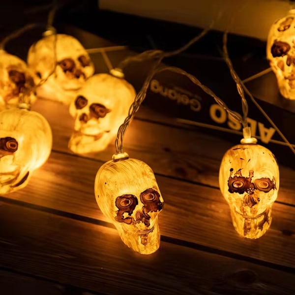 Halloween LED inomhus utomhus dekorationsslingor Pointed skull 2 meters with 10 lights