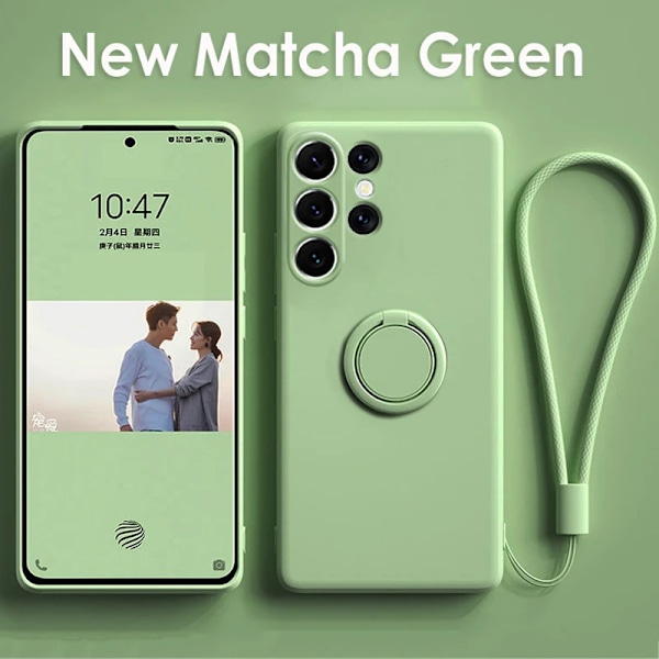 Flytande Silikon Ringskal Kompatibelt med Samsung Galaxy S23 Ultra 360 Skyddande Mjukt Tyg Telefonskal S23Plus S22 Ultra S21Ultra Grön Green NEOPRENE