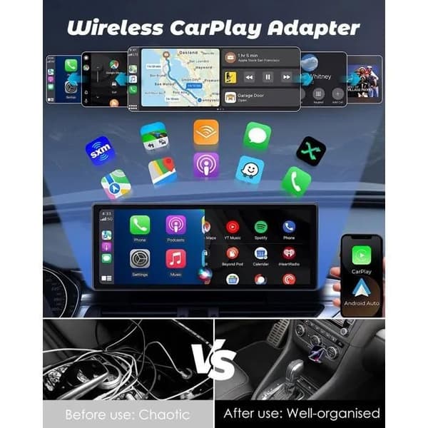 XJYDNCG langaton CarPlay- ja langaton Android Auto -sovitin, Type-C/USB, CarPlay iOS 10+/Android 11+ -käyttöjärjestelmille