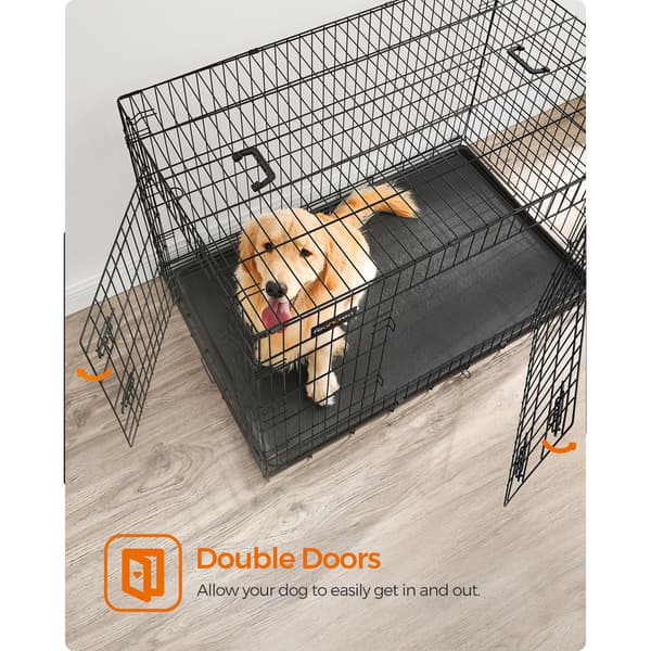Foldbart hundebur med dobbeltdøre 122 × 74,5 × 80,5 cm – Sort