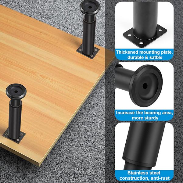 Højdejusterbart møbelben 8-12 cm - Sort
