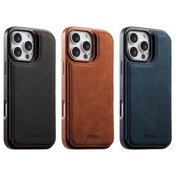 Bagcover i kunstlæder med kortholder til iPhone 15 Pro - Svart