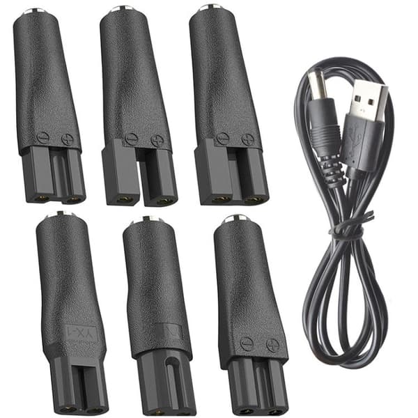 USB-latauskaapeli parranajokoneelle 5,5 x 2,1 mm ja 6 sovitinta