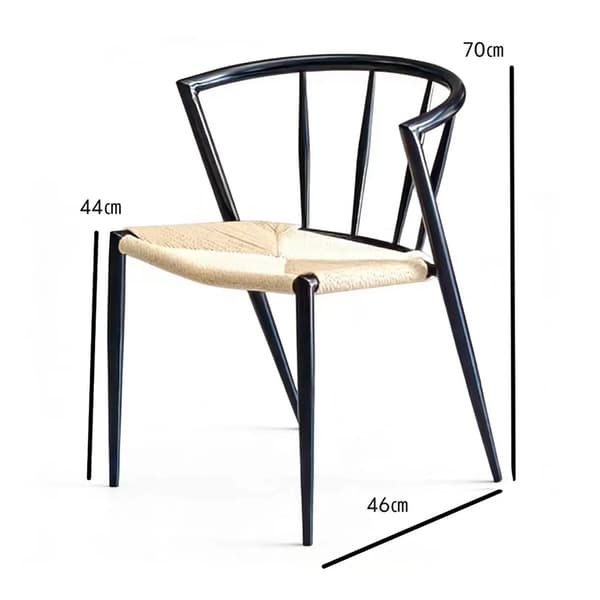 Matstol med karmstolsdesign / stol med svart metallram och flät
