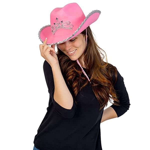 Lyserød cowboyhat med pailletter