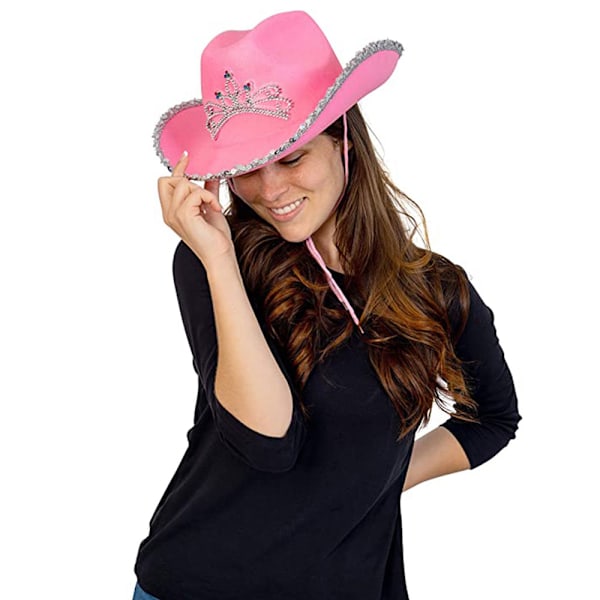 Rosa cowboyhatt med paljetter