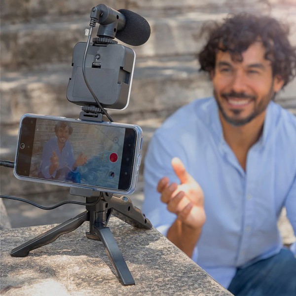Vloggingkit för mobiltelefon med belysning, mikrofon och fjärrk