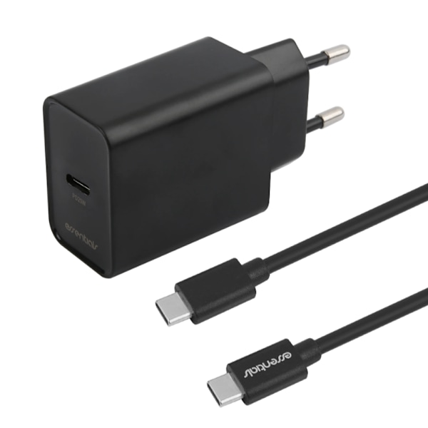 Essentials USB-oplader med USB-C PD 20W + USB-C-kabel - Svart