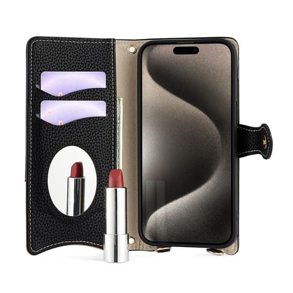 Lompakkokotelo peilillä ja ketjulla iPhone 14 Plus - Musta