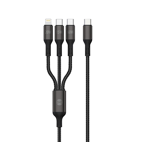 Forever 3i1 USB-Kabel, USB-C till Lightning + 2x USB-C 1,2 m 60