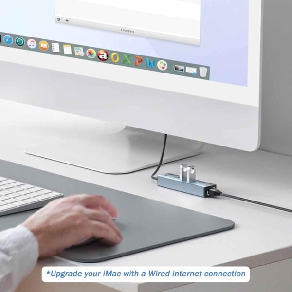 Lemorele USB-C-hub TC43L 4-i-1 med Gigabit Ethernet og USB / US