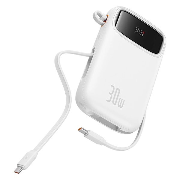 Baseus QPow 2 Powerbank 30W 10000mAh USB-C-kaapeleilla - Valkoi