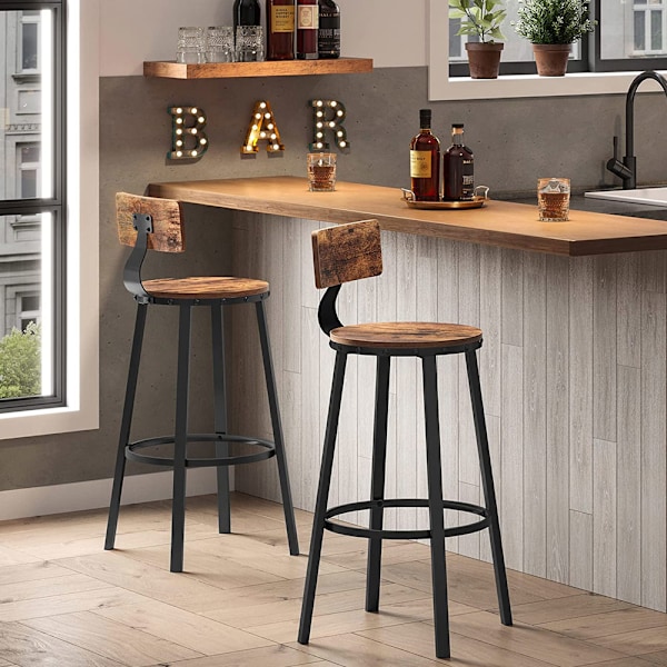 Baarijakkarat selkänojalla 73 cm korkea istuin 2-pack - Rustic