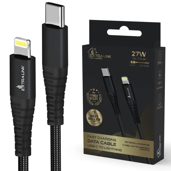 Extralink Smart Life USB-kabel USB-C till Lightning 27W 2m - Sv